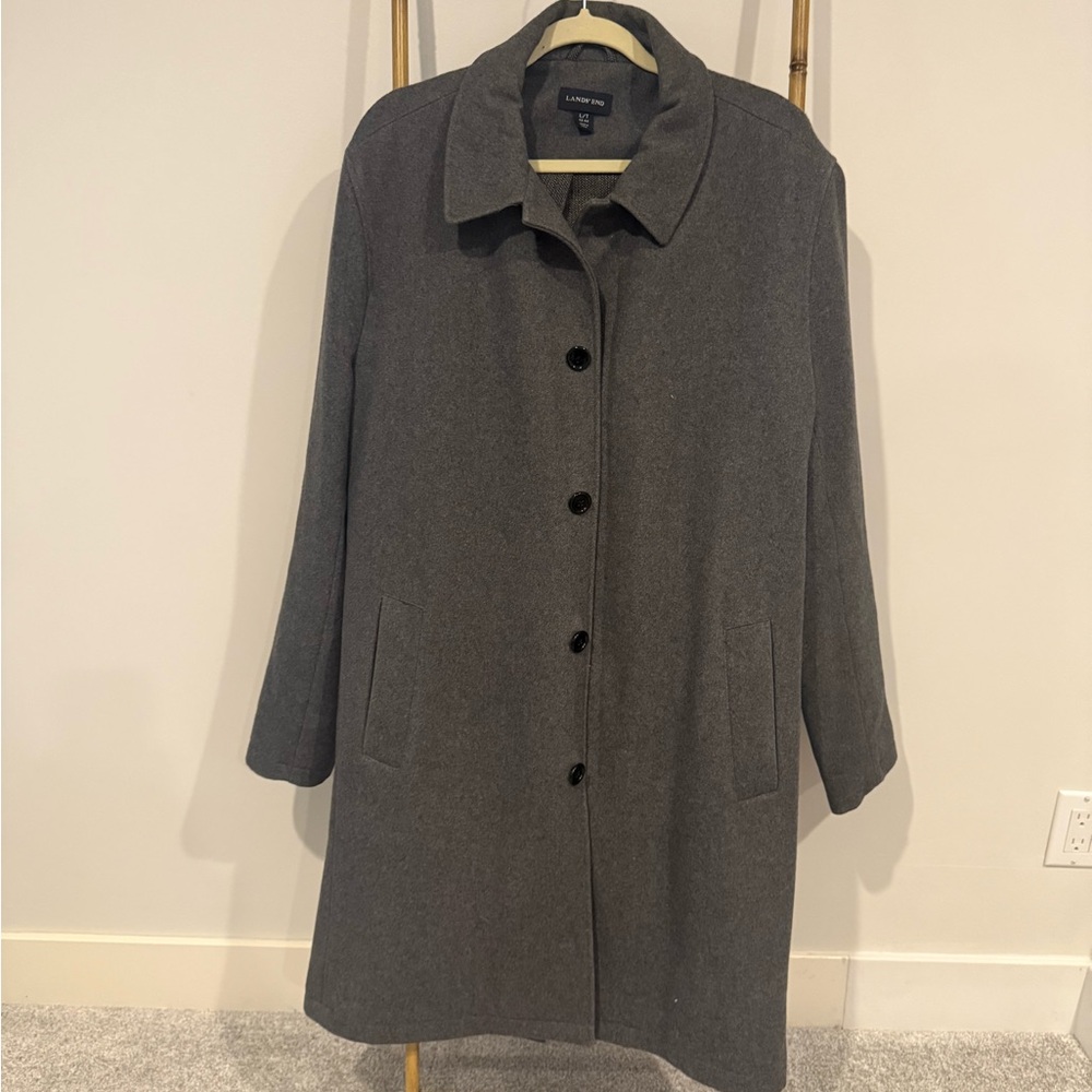 Lands' End Gray Trench Coat Wool-Blend